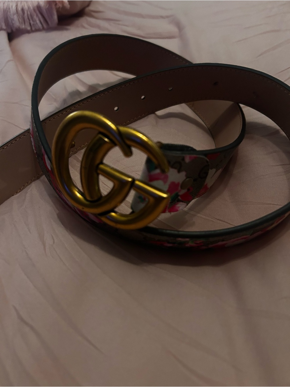 Gucci Floral Monogram GG Buckle Belt in Pink and Brown - Picture 3 of 6
